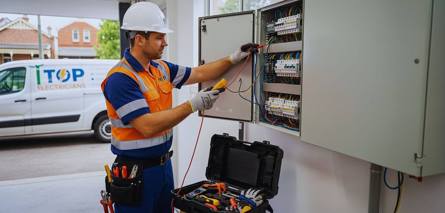 Electrician checking a switchboard after installation work in Blackheath SE3